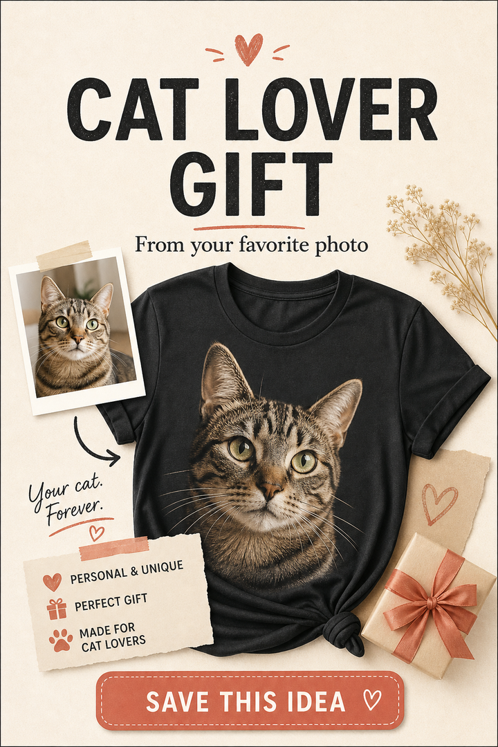 Custom cat lover photo gift bling unisex tee with personalized cat portrait
