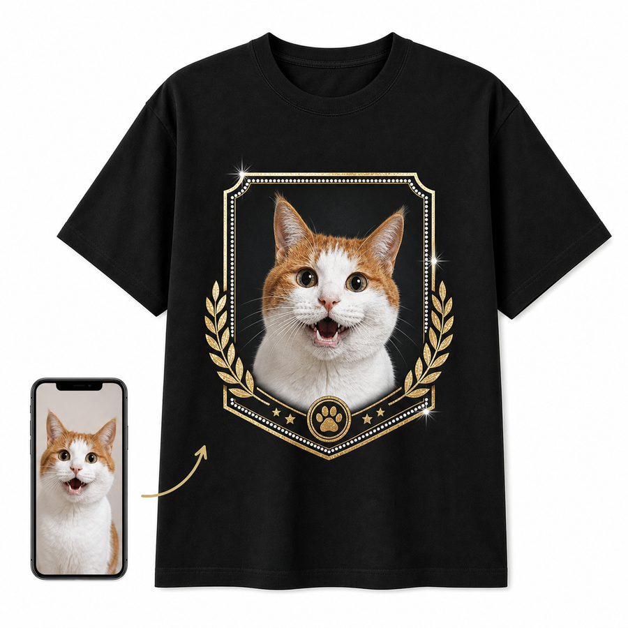 Custom championship pet portrait bling unisex tee with personalized pet photo