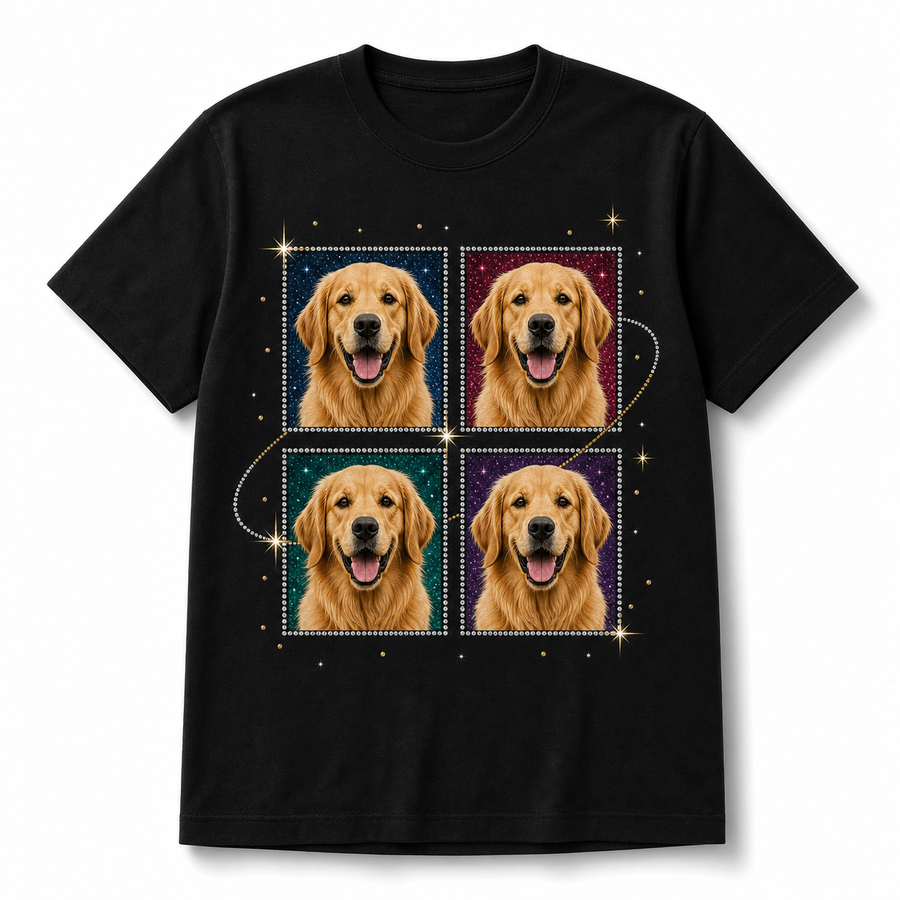 Custom cosmic pet portrait bling unisex tee with personalized pet photo