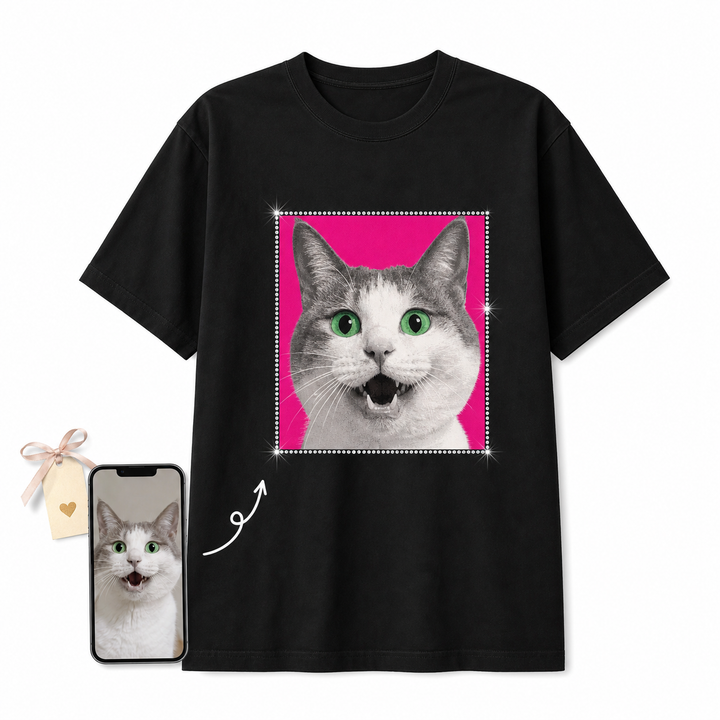 Personalized one photo pet gift bling unisex tee with custom pet portrait