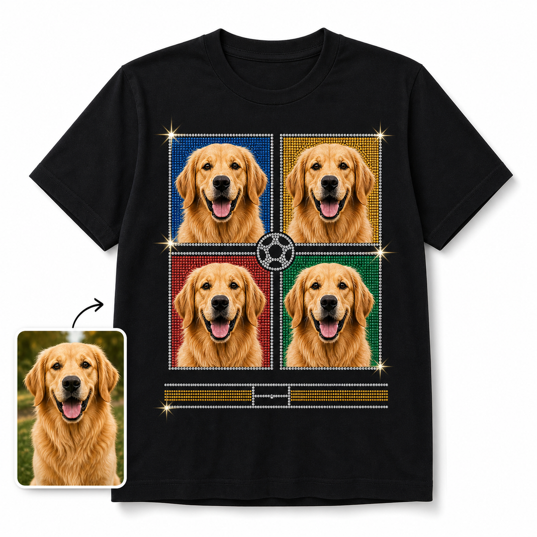 Custom soccer match day pet pop art bling unisex tee with personalized pet photo