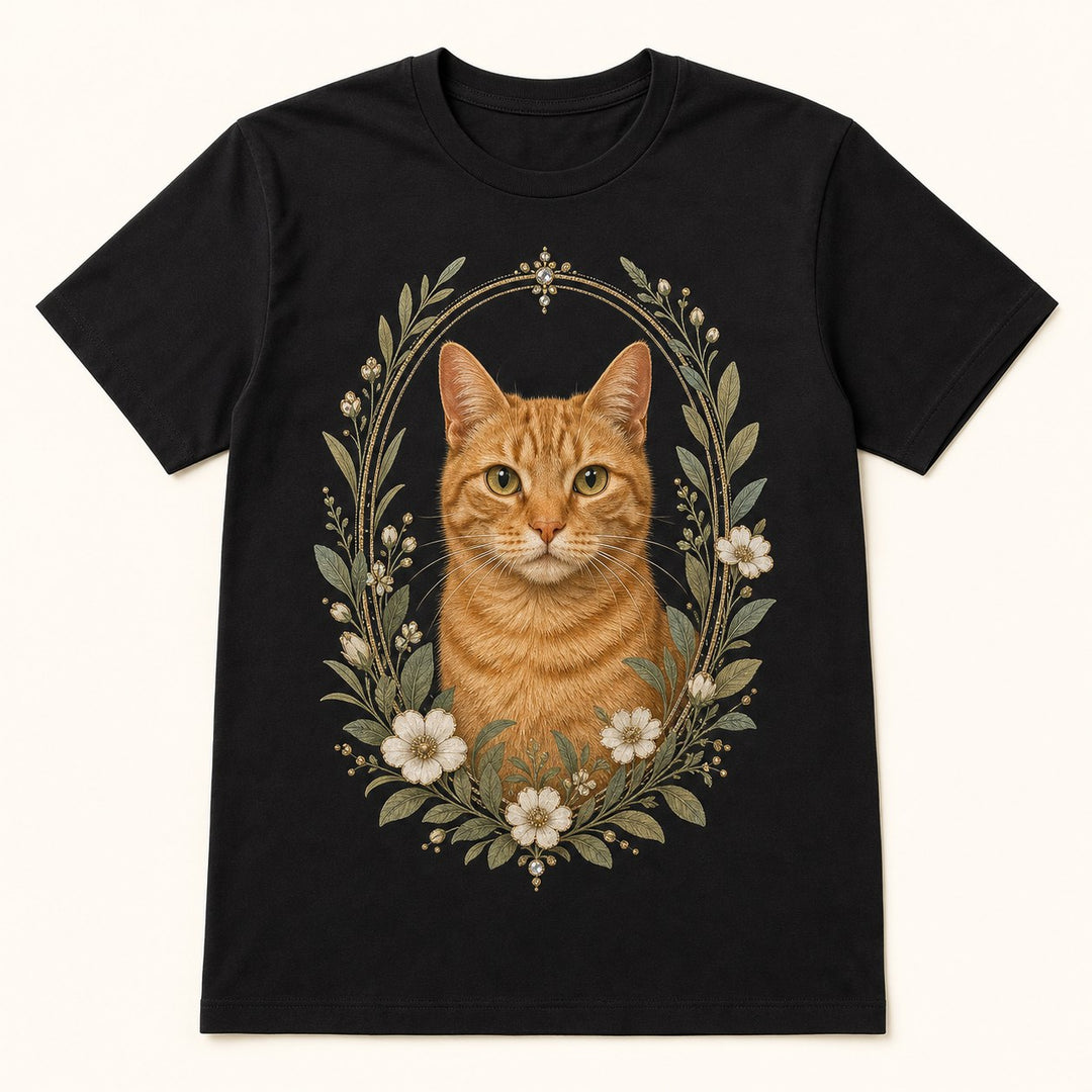 Front view of custom botanical garden pet portrait bling unisex tee