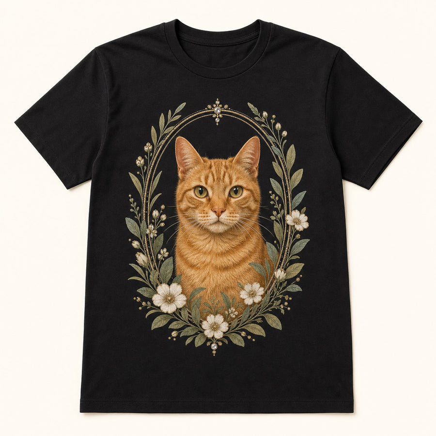 Front view of custom botanical garden pet portrait bling unisex tee