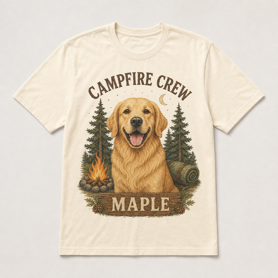 Custom Pet Campfire Crew Photo Unisex Tee - Personalized Dog & Cat Gift