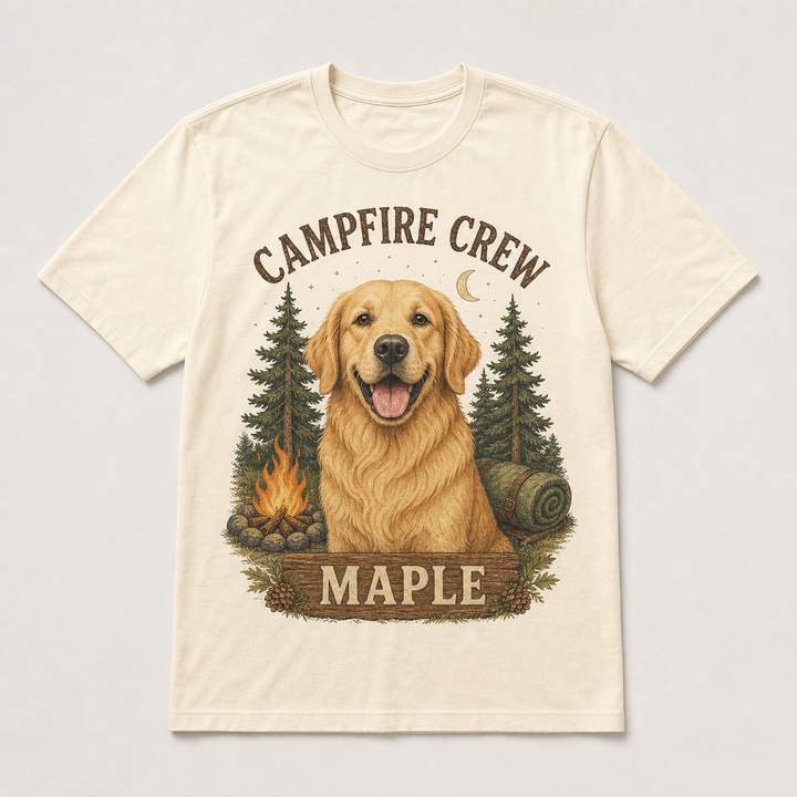 Custom Pet Campfire Crew Photo Unisex Tee - Personalized Dog & Cat Gift