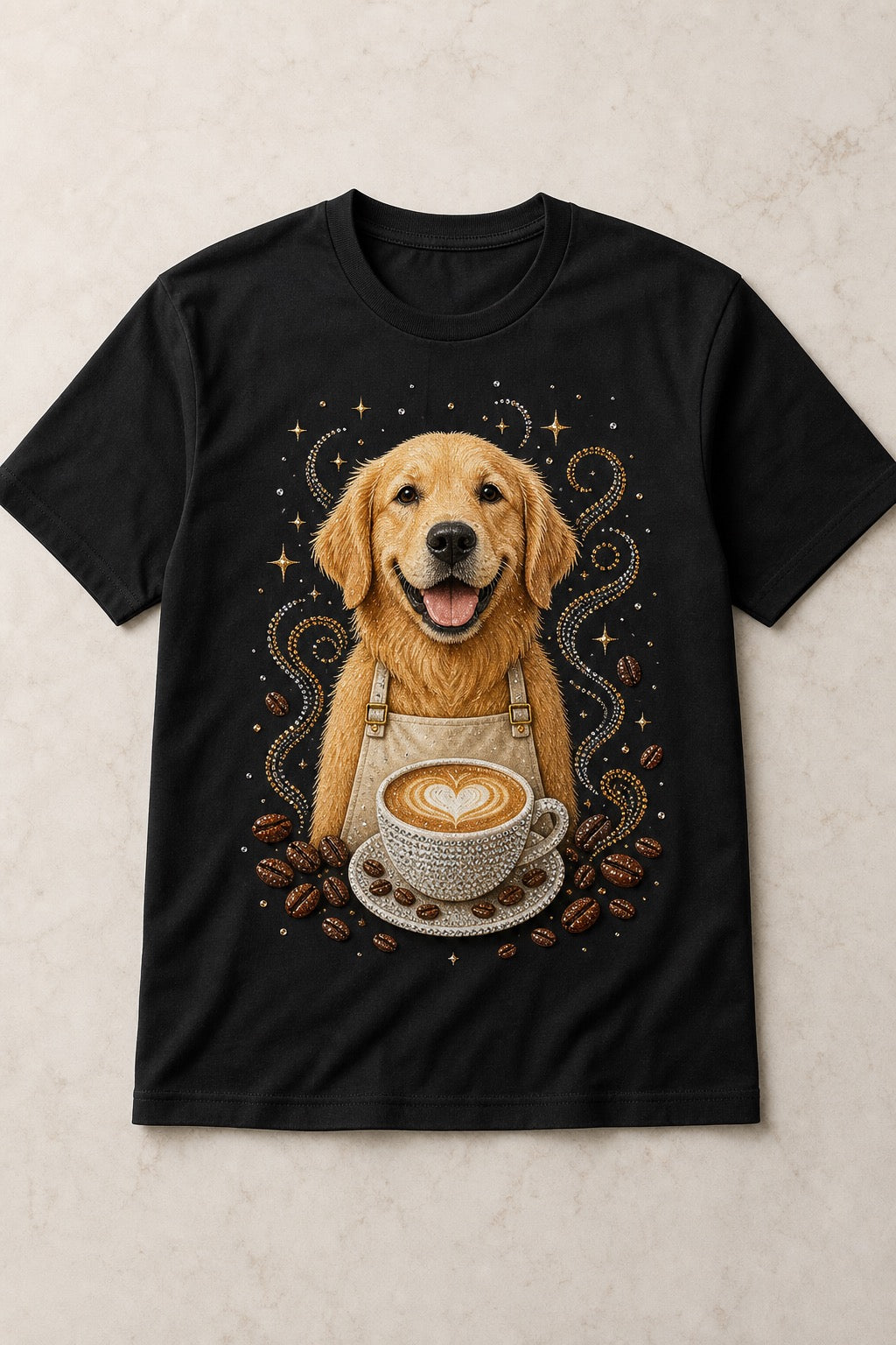 Custom Coffee Shop Pet Portrait Bling Unisex Tee