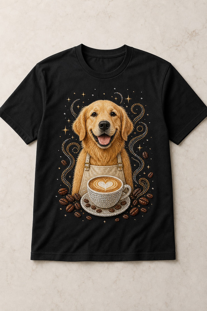 Custom Coffee Shop Pet Portrait Bling Unisex Tee