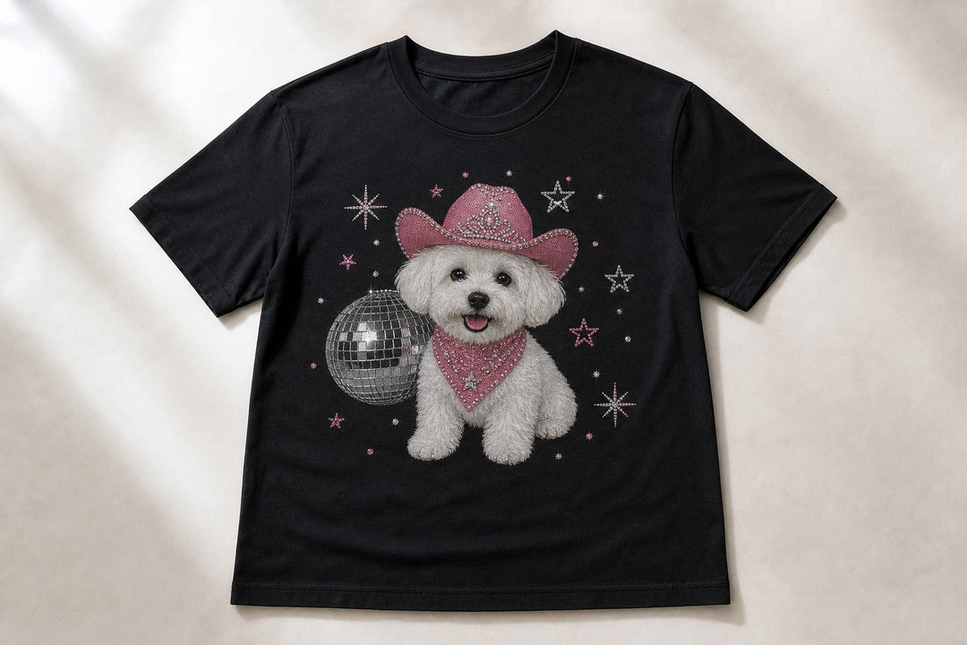 Custom Disco Cowgirl Pet Portrait Bling Unisex Tee