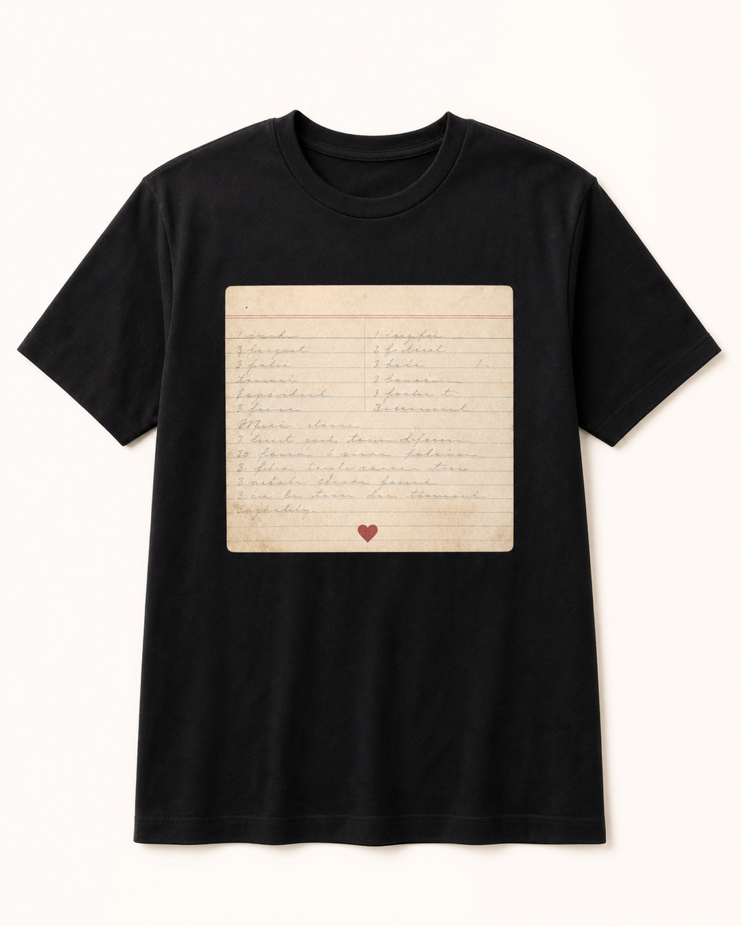 Custom family recipe keepsake unisex tee with uploaded handwritten recipe card design