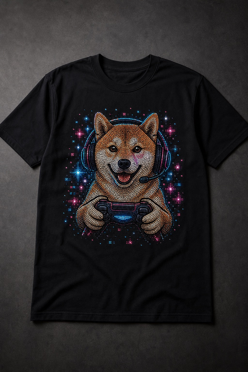 Custom Gamer Pet Portrait Bling Unisex Tee
