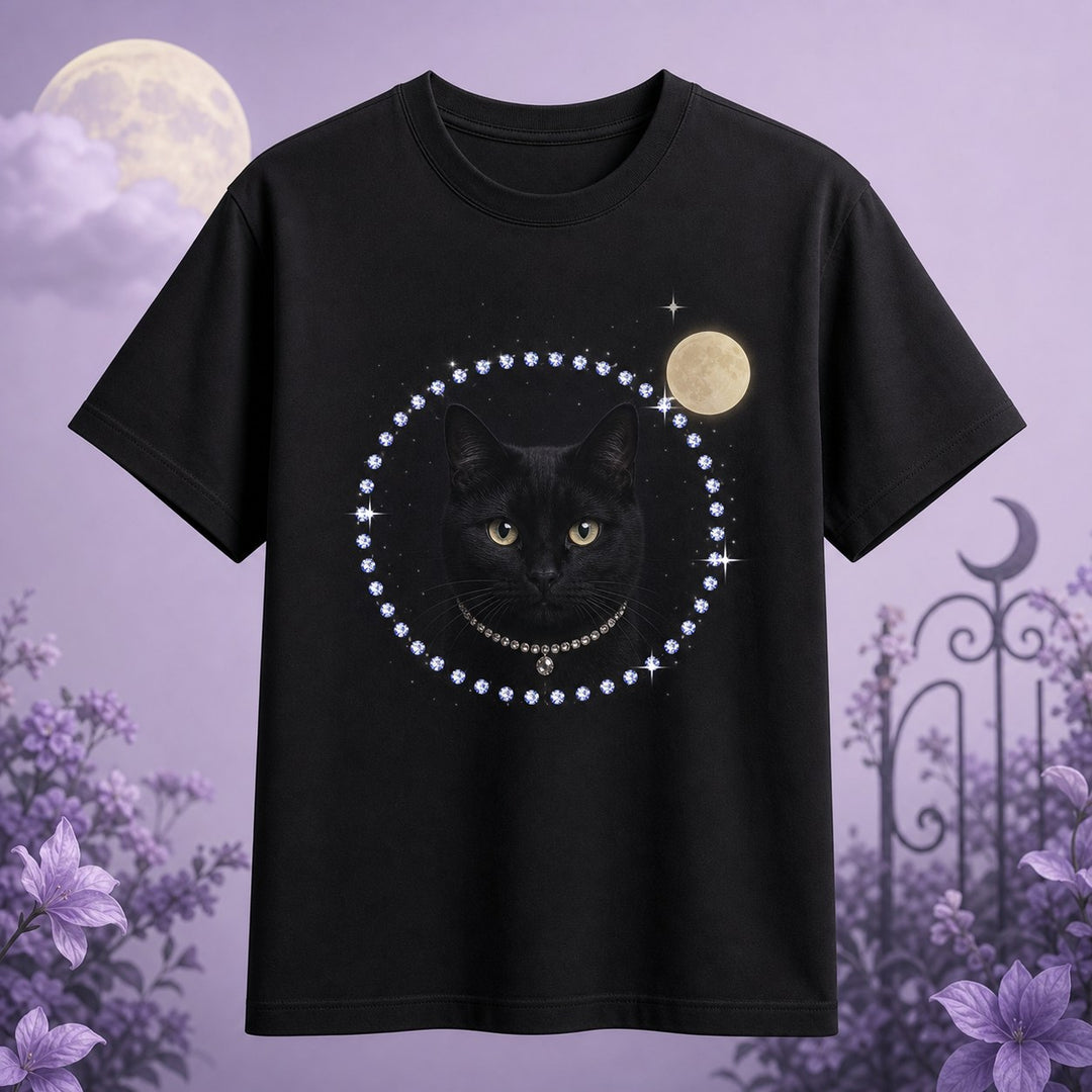 Custom Midnight Black Cat Pet Portrait Bling Unisex Tee