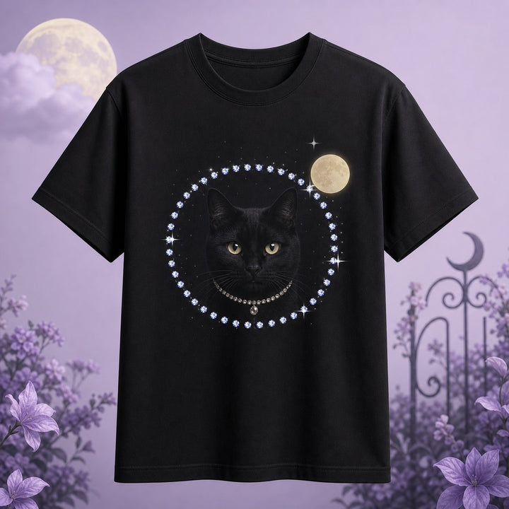 Custom Midnight Black Cat Pet Portrait Bling Unisex Tee