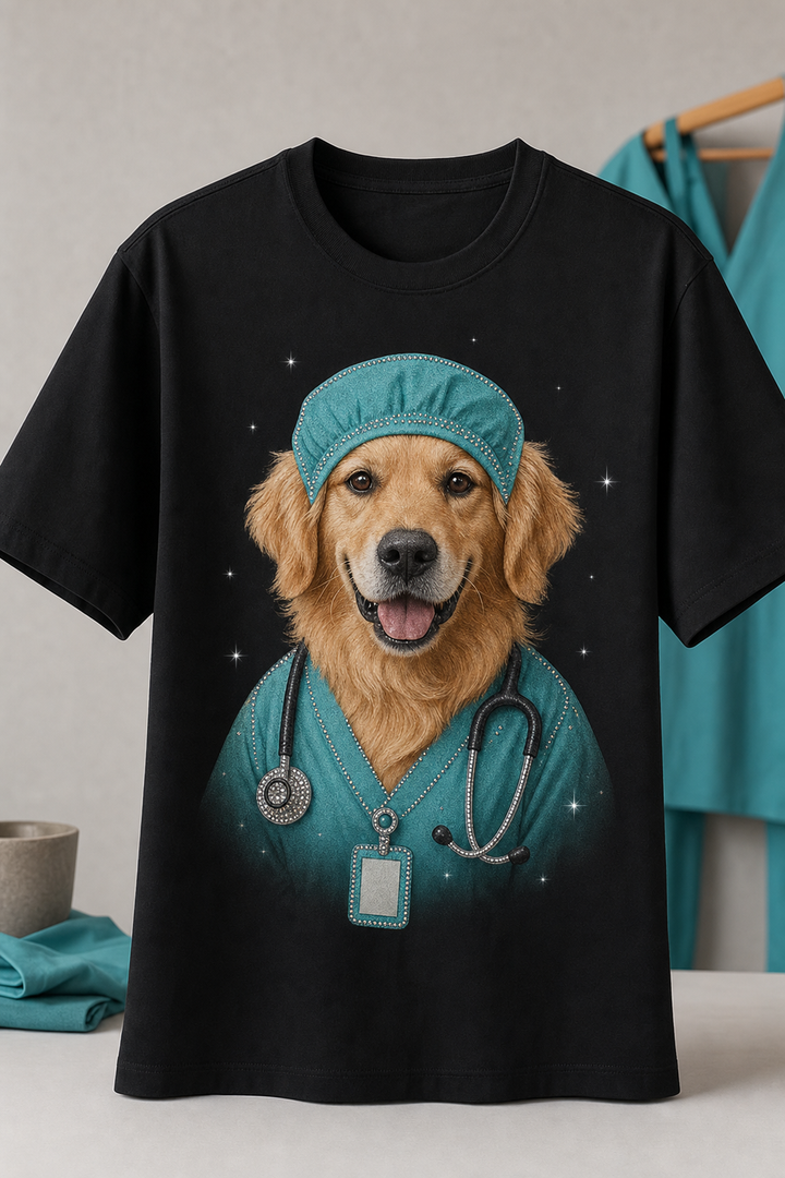 Custom Nurse Shift Pet Portrait Bling Unisex Tee