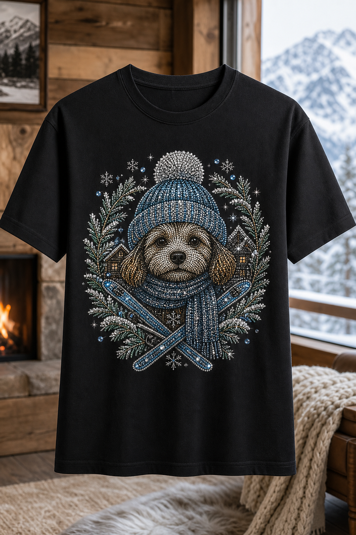 Custom Ski Lodge Pet Portrait Bling Unisex Tee
