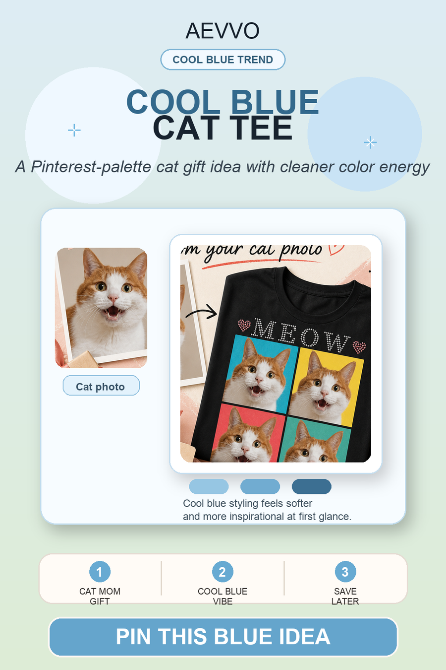 Custom cool blue cat portrait bling unisex tee with personalized cat photo