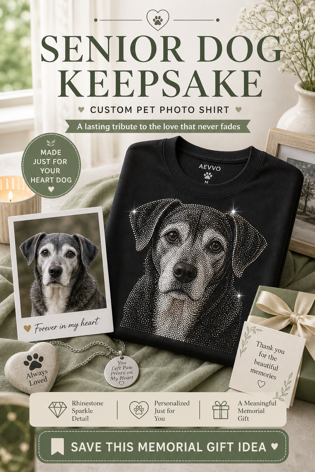 Senior dog memorial gift shirt scene with custom pet photo