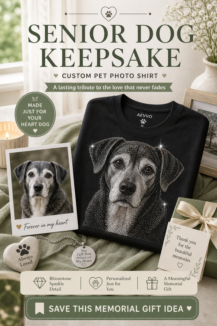Senior dog memorial gift shirt scene with custom pet photo