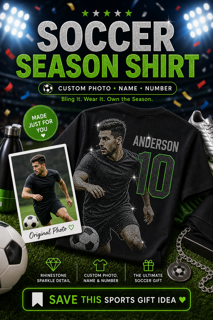 Soccer season fan shirt scene with custom pet portrait and sporty styling