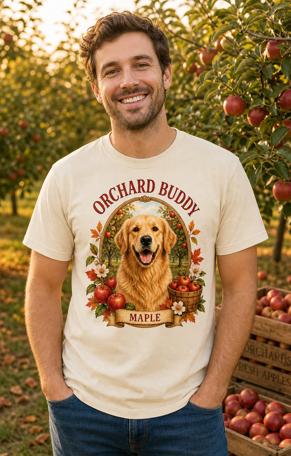 Custom Pet Apple Orchard Photo Unisex Tee - Personalized Dog & Cat Gift
