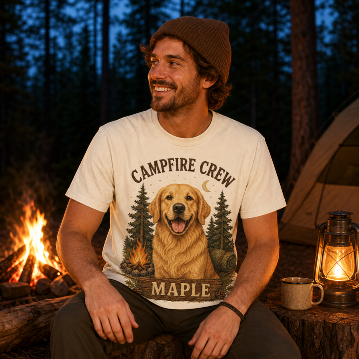 Custom Pet Campfire Crew Photo Unisex Tee - Personalized Dog & Cat Gift