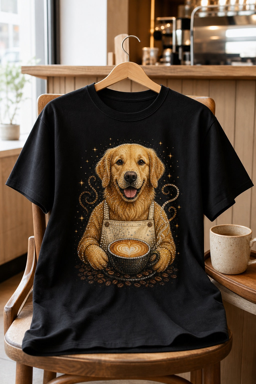Custom Coffee Shop Pet Portrait Bling Unisex Tee