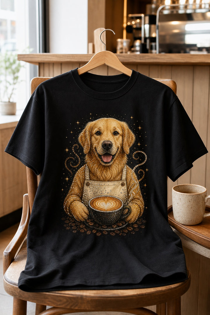Custom Coffee Shop Pet Portrait Bling Unisex Tee