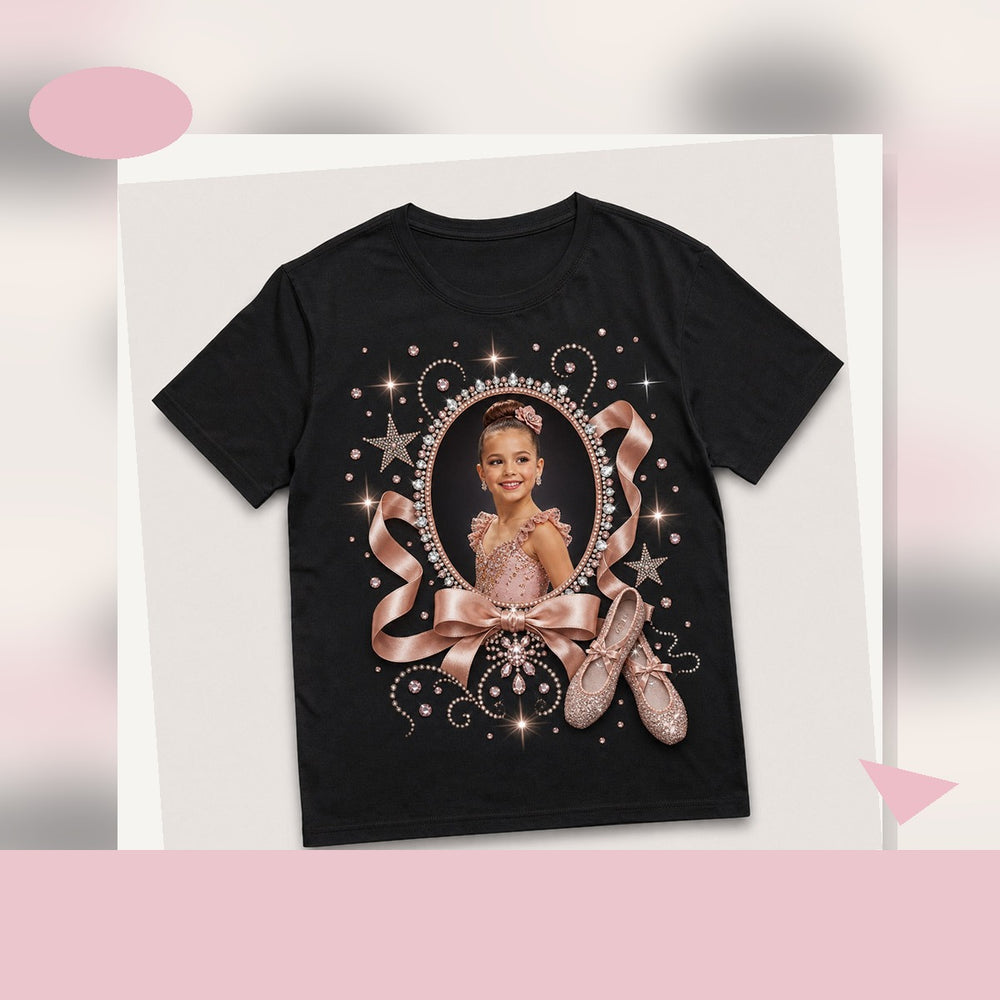 Custom dance recital bling tee lifestyle image using the same blush recital photo design