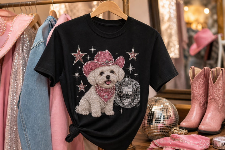 Custom Disco Cowgirl Pet Portrait Bling Unisex Tee
