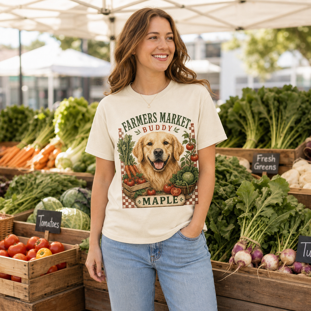 Custom Pet Farmers Market Photo Unisex Tee - Personalized Dog & Cat Gift
