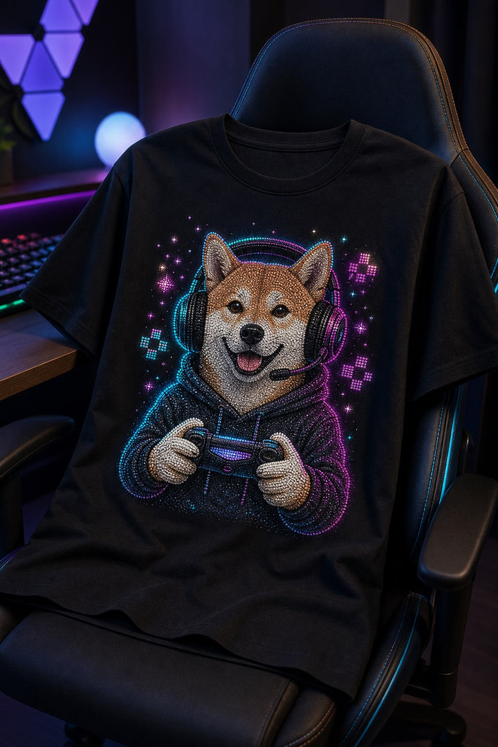 Custom Gamer Pet Portrait Bling Unisex Tee