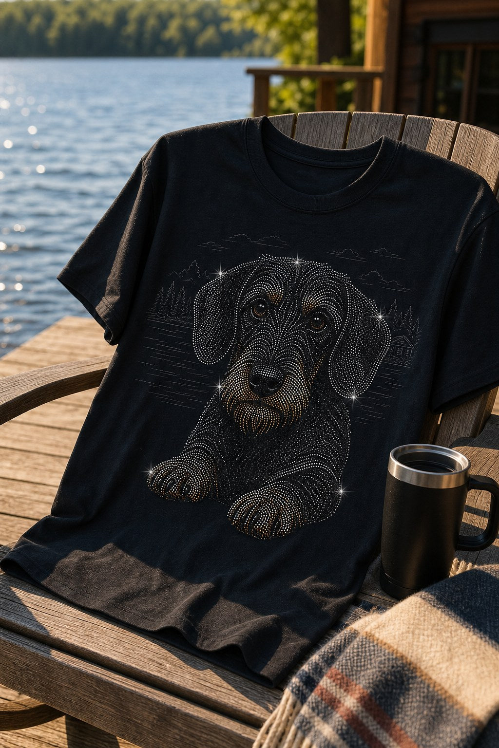 Custom Lake Weekend Dog Dad Pet Portrait Bling Unisex Tee