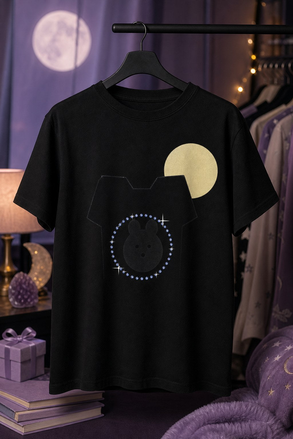 Custom Midnight Black Cat Pet Portrait Bling Unisex Tee