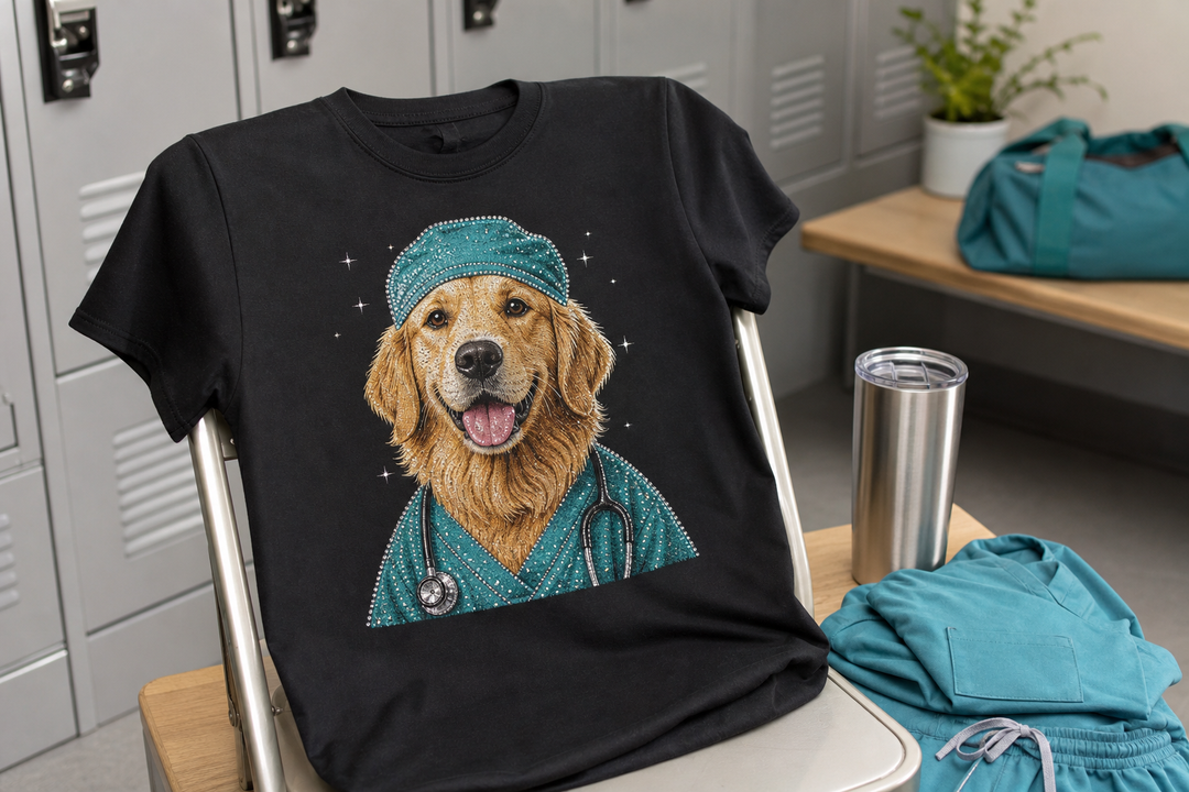 Custom Nurse Shift Pet Portrait Bling Unisex Tee