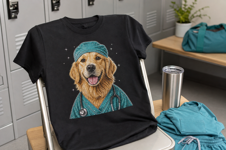 Custom Nurse Shift Pet Portrait Bling Unisex Tee