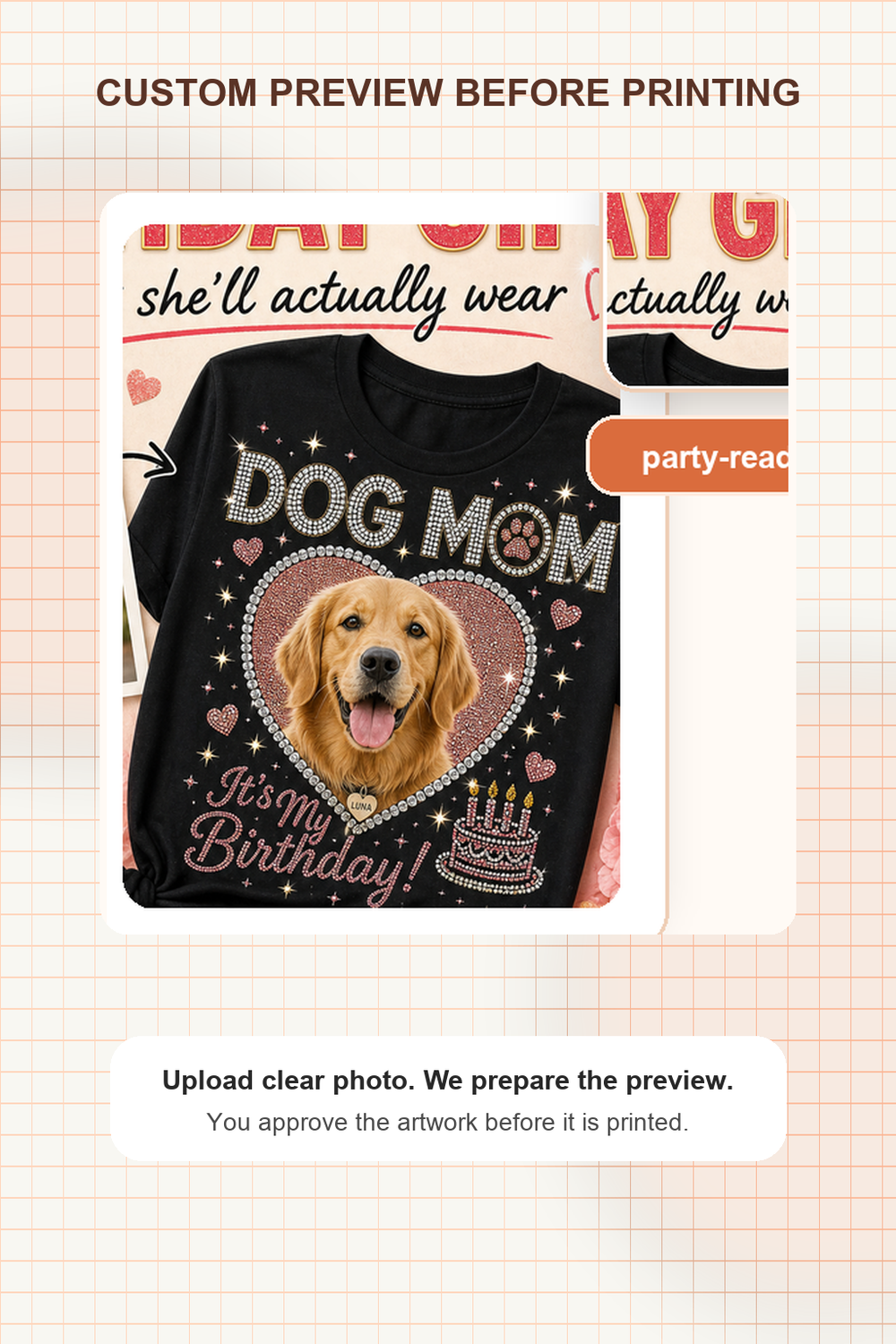 Custom Persimmon Gift Crush Pet Bling Unisex Tee scene showing finished custom tee preview