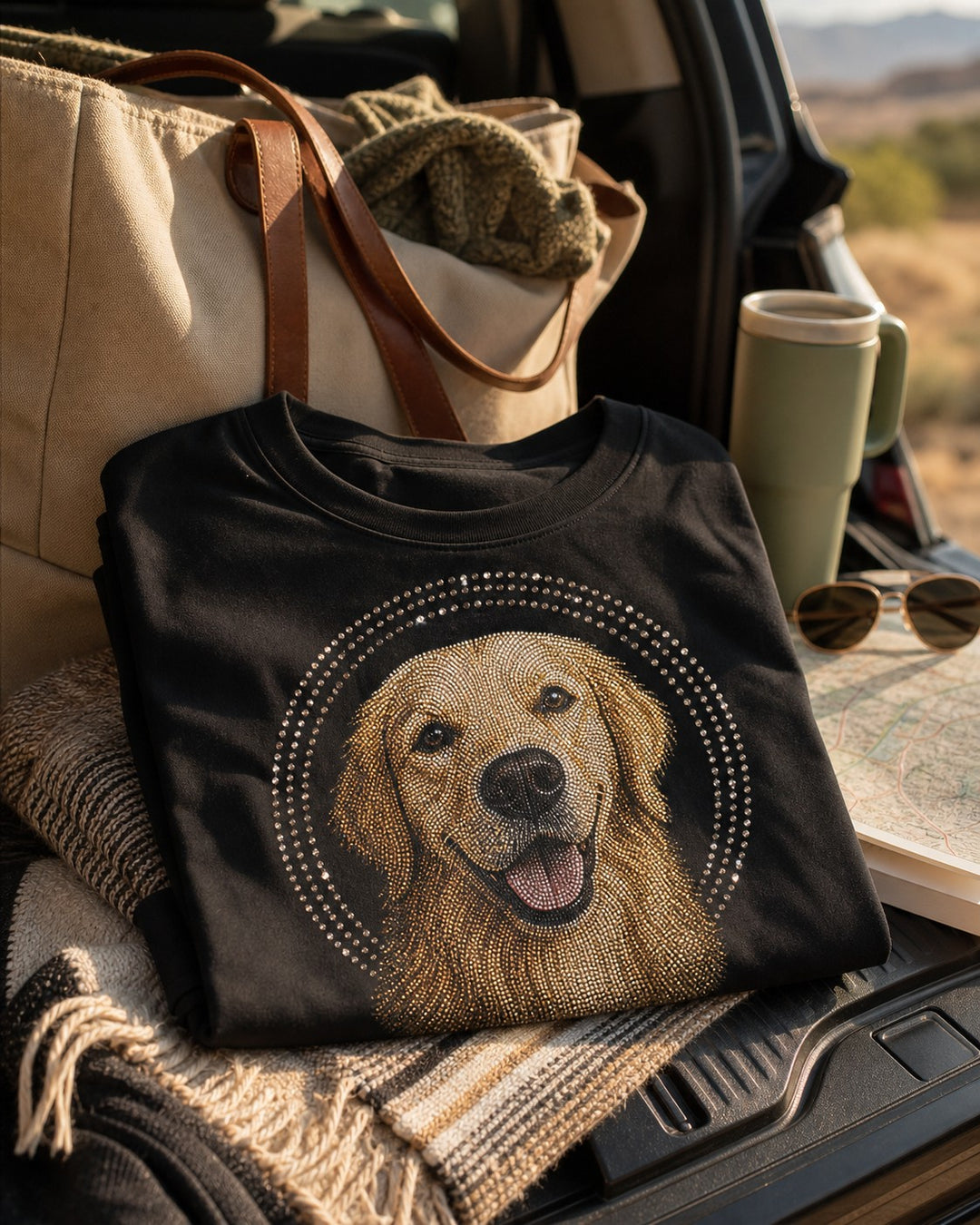 Custom Road Trip Dog Mom Pet Portrait Bling Unisex Tee