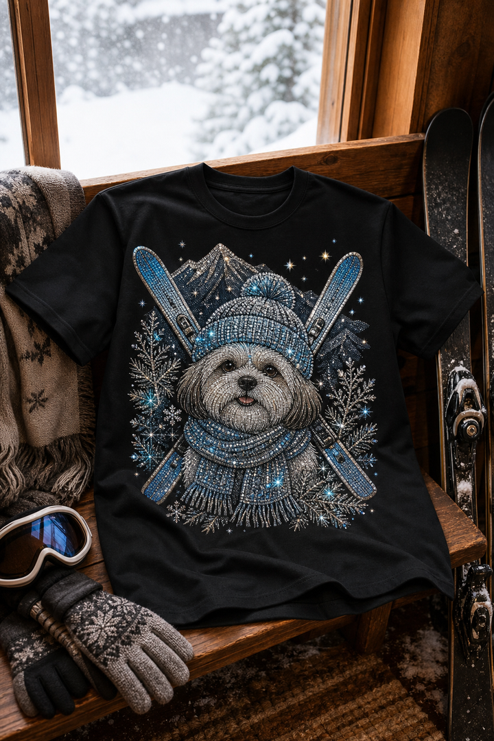 Custom Ski Lodge Pet Portrait Bling Unisex Tee