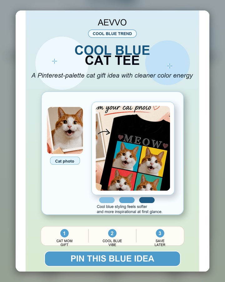 Cool blue custom cat photo shirt scene with gift-ready styling