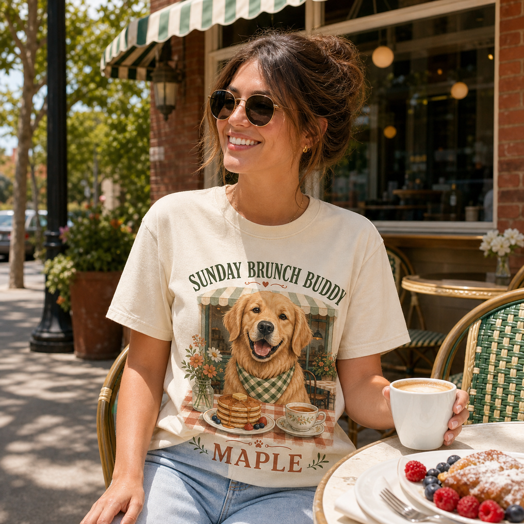 Custom Pet Sunday Brunch Photo Unisex Tee - Personalized Dog & Cat Gift