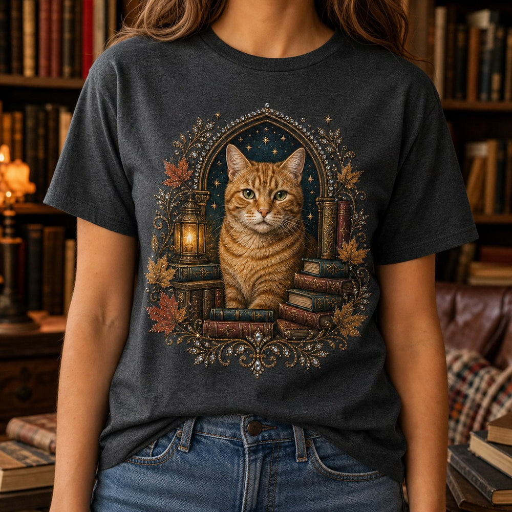 Second finished product view for Vintage Bookshop Pet Portrait Bling Unisex Tee