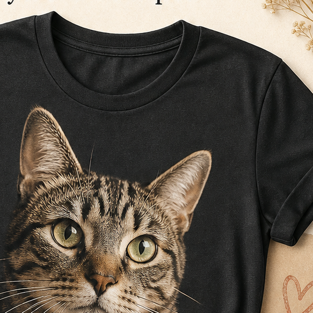 Sparkle detail reference for custom cat photo t-shirt
