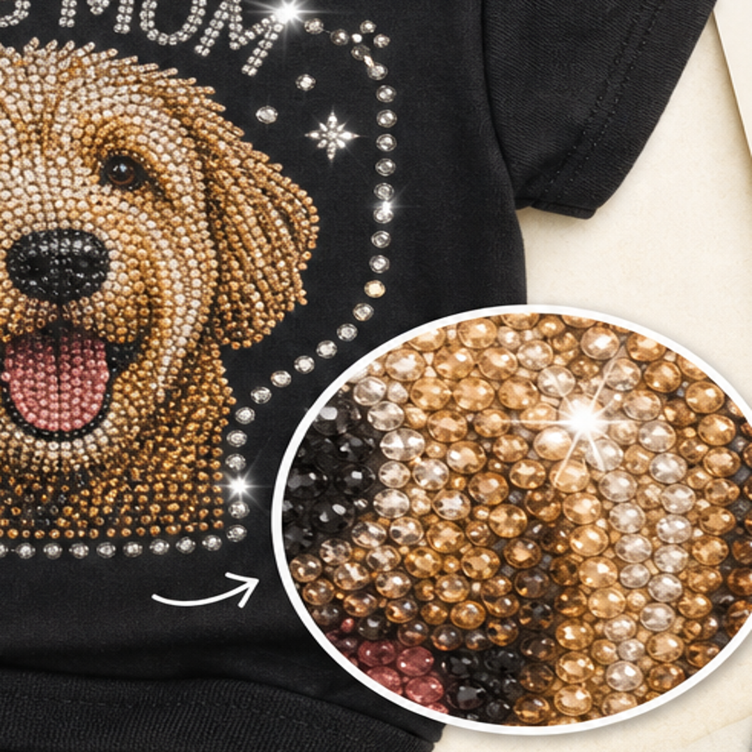 Sparkle detail reference for custom summer pet photo t-shirt