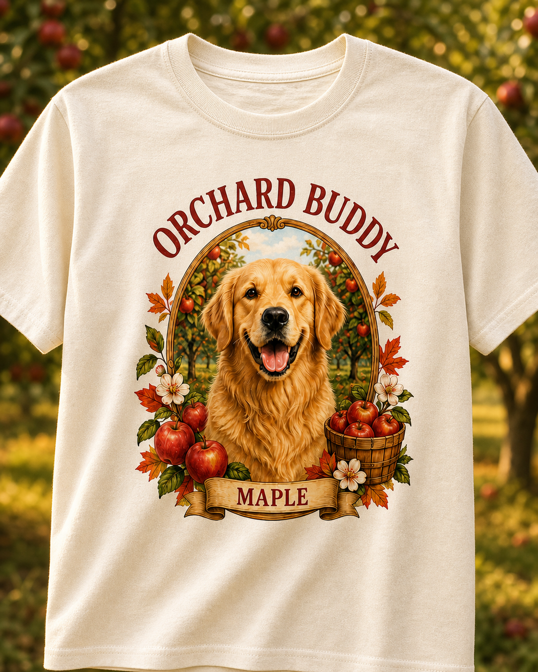 Custom Pet Apple Orchard Photo Unisex Tee - Personalized Dog & Cat Gift