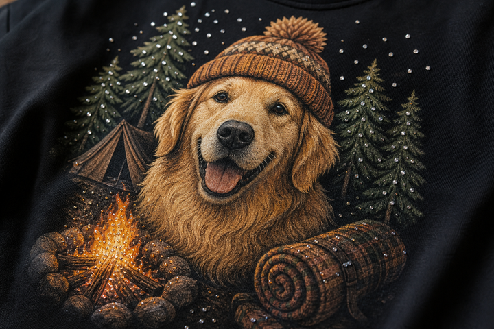 Custom Campfire Companion Pet Portrait Bling Unisex Tee