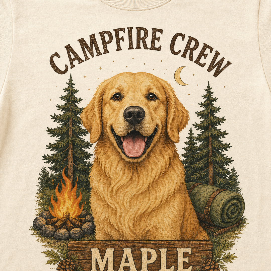 Custom Pet Campfire Crew Photo Unisex Tee - Personalized Dog & Cat Gift