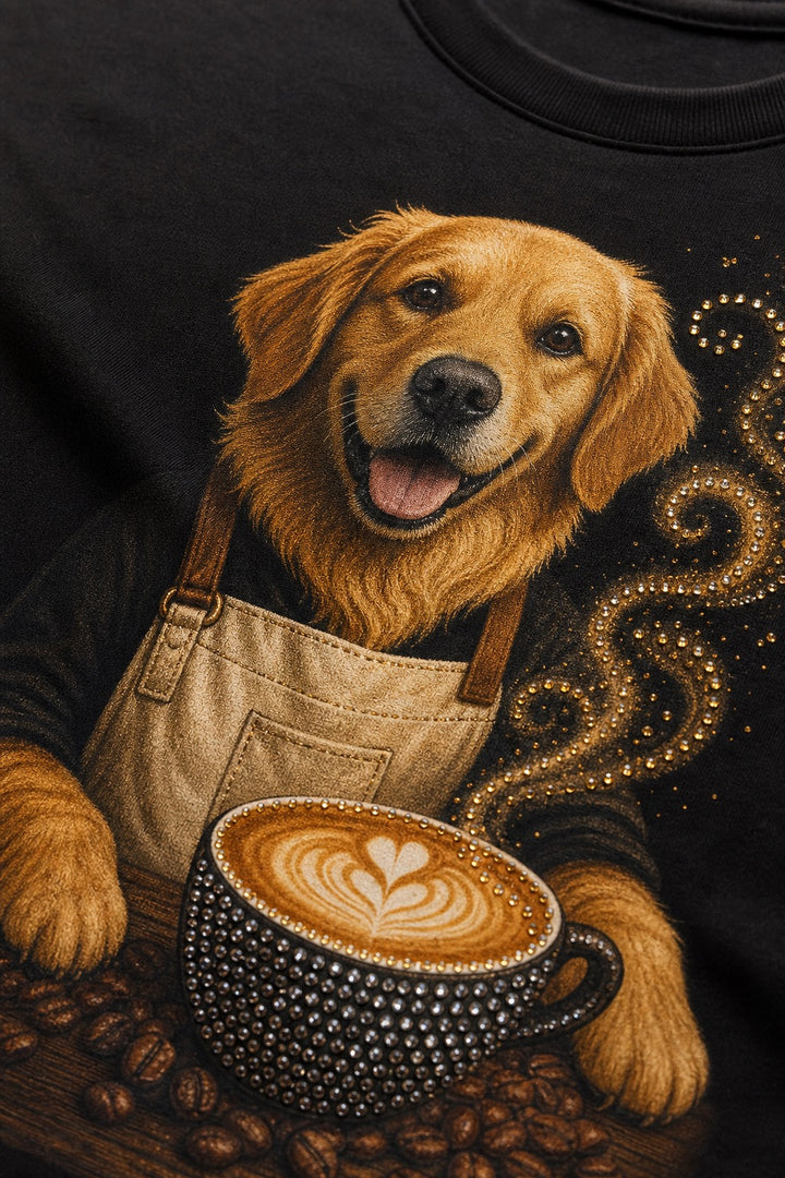 Custom Coffee Shop Pet Portrait Bling Unisex Tee