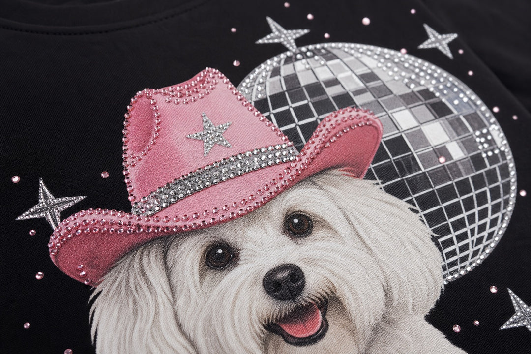 Custom Disco Cowgirl Pet Portrait Bling Unisex Tee