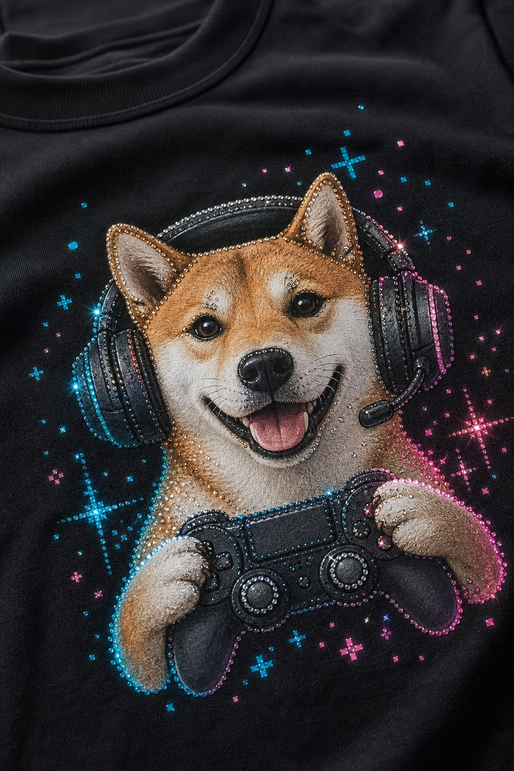 Custom Gamer Pet Portrait Bling Unisex Tee