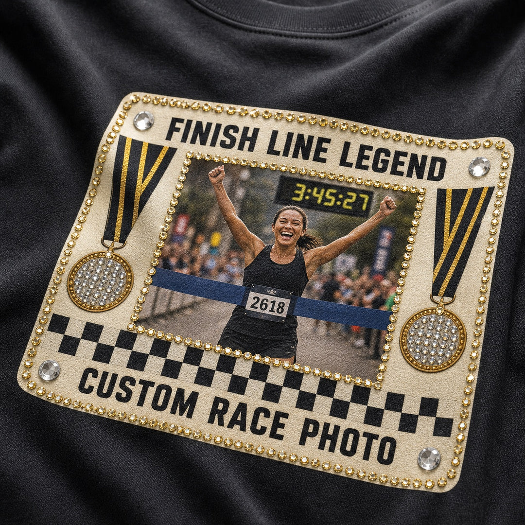 Custom Marathon Finish Line Photo Bling Unisex Tee