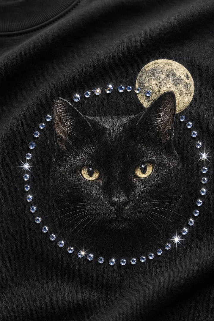 Custom Midnight Black Cat Pet Portrait Bling Unisex Tee